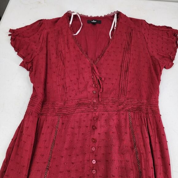 Lulus Completely In Love Wine Red Swiss Dot Button Front Maxi Dress XL - Picture 6 of 11